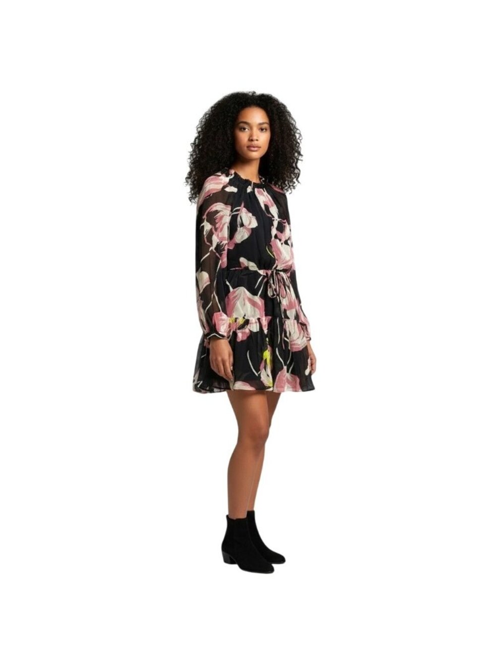 Essentiel Antwerp Chiffon DressFloral Print Cinched Waist Size Small